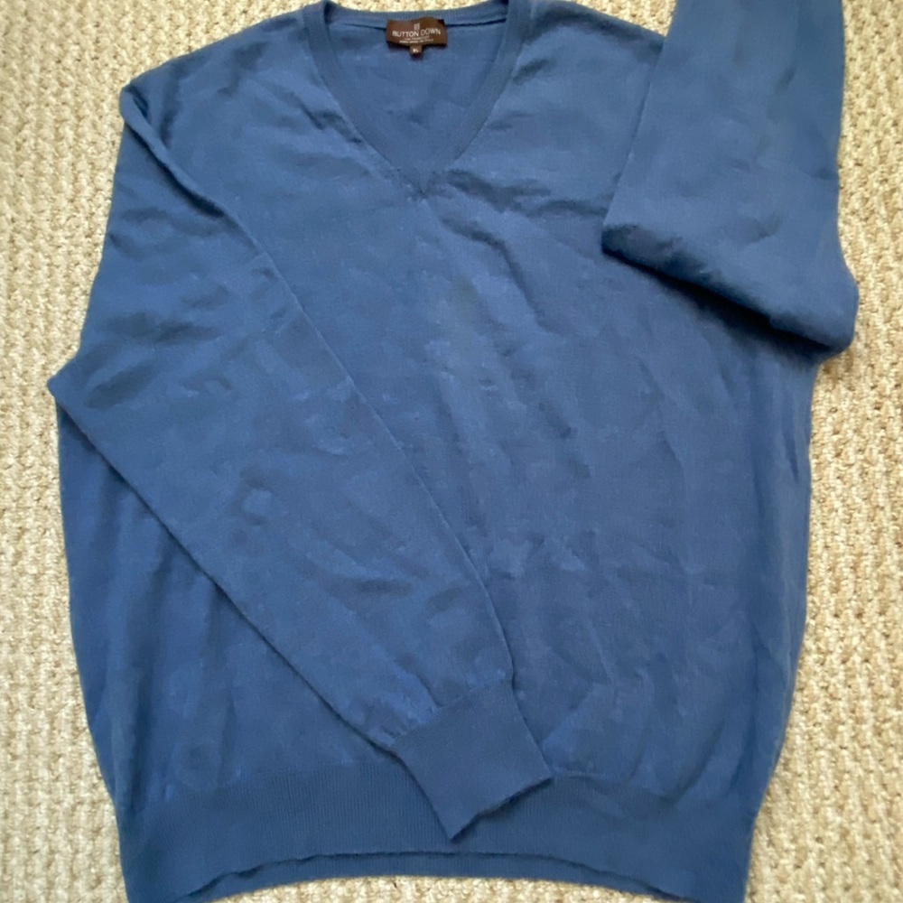 BUTTON DOWN SF | 100% Virgin Wool Light Blue Classic V-Neck Sweater XL - Picture 6 of 14